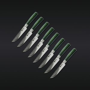 HexClad Damascus Steel Steak Knife Set, 8-pc (Green)