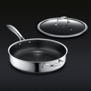 HexClad Hybrid Deep Sauté Pan with Lid, 4.5-Qt