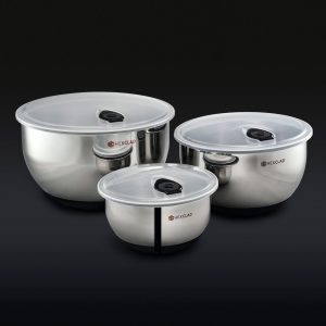 HexClad Stainless Mixing Bowl Set with Vacuum Seal Lids, 6-pc
